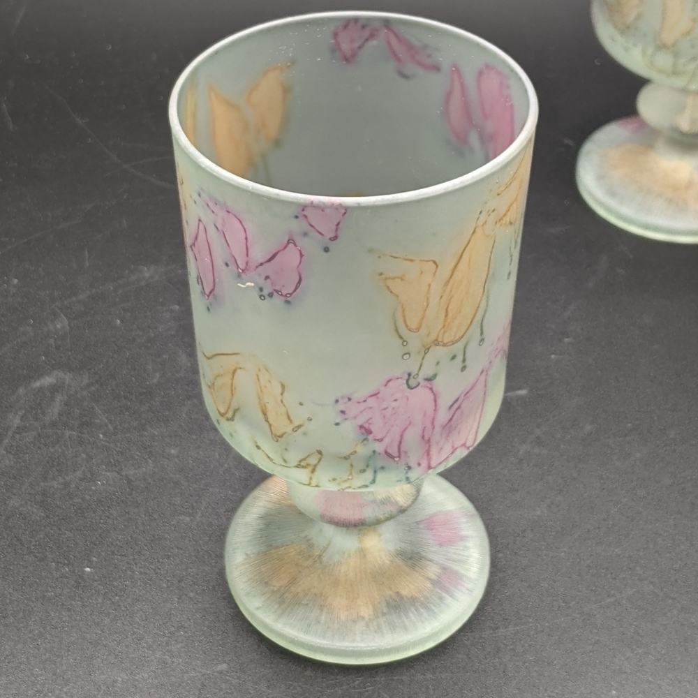Watercolor Satin Glass Goblets Set From Israel - Picture 10 of 10